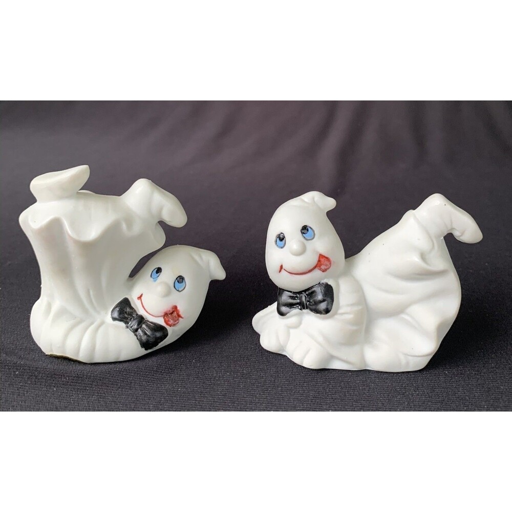 80s Vintage Halloween Ceramic Ghosts Tumbling Duo World of Gifts Imports Taiwan